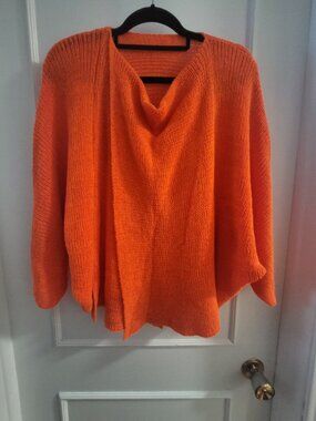 NWOT Vibrant Orange Oversized Knit Wrap Cardigan - Boho Drape